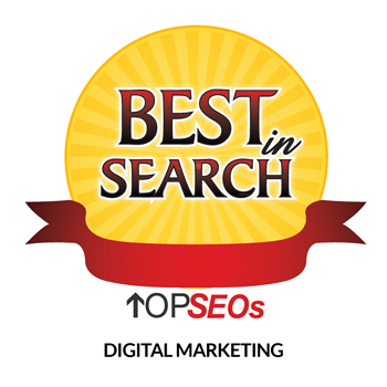 Award badge reading Best in Search from Top SEOs for excellence in digital marketing.